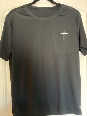 Men's Grey Performance Tee with Subtle Cross Logo